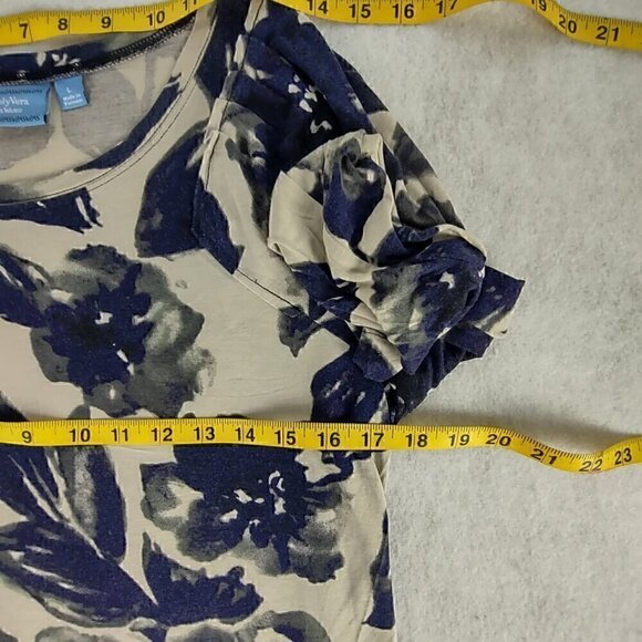 Simply Vera Womens Ivory Blue Floral Long Sleeve Casual Knit Top Size Large - Picture 8 of 11